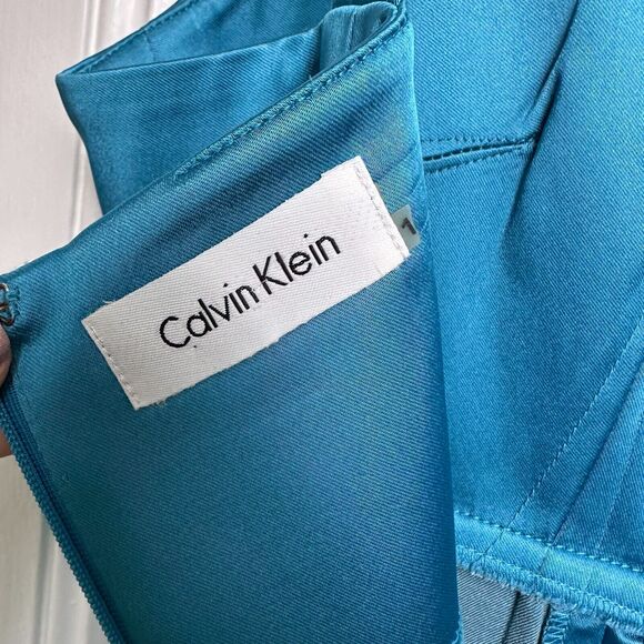 Calvin Klein Dress Womens Medium Blue Pencil Y2K Satin Stretch Prom Homecoming - Picture 8 of 10